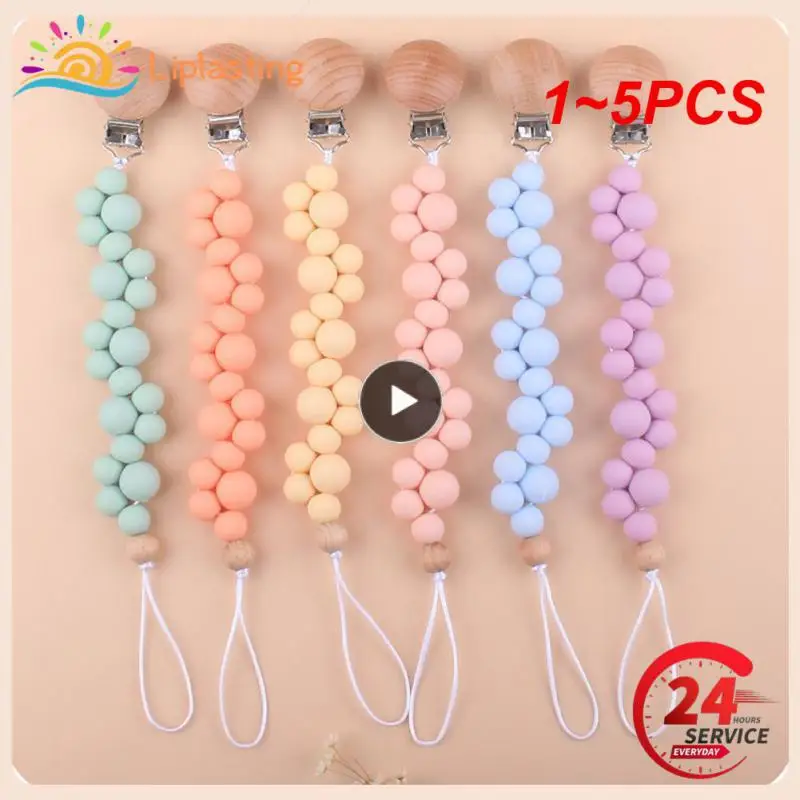 

1~5PCS Let's MakeBaby Pacifier Chain Food Grade Silicone Newborn Safety Teether Chews Beech Pacifier Clip Baby Stroller Pendant