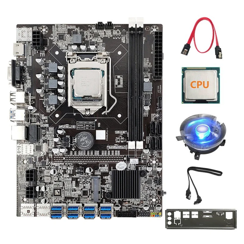 

8 Card GPU B75 Mining Motherboard+G530/G1630 CPU+Cooling Fan+2XSATA Cable+Bezel 8XUSB3.0(PCIE1X) LGA1155 DDR3 RAM MSATA