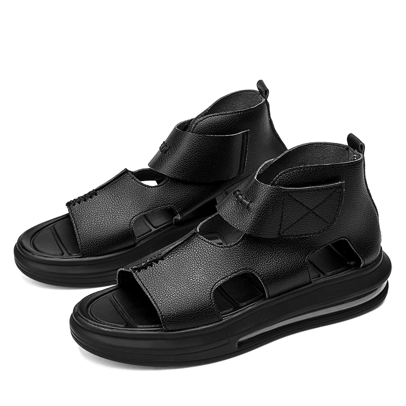 

Brand Men Sandals Summer Air cushion Sandals Microfiber Leather Beach Sandals Outdoor Antiskid Damping Men Roman Sandals