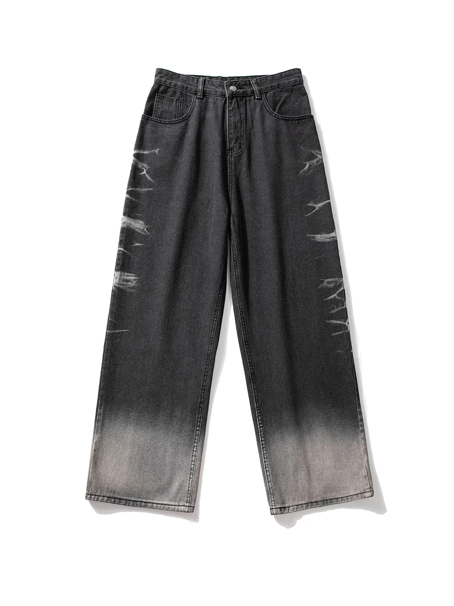 Four Seasons European and American Tie Dye Jeans Men's High Street Vibe Straight Loose Pants Wide Leg Pants Fashion Streetwear