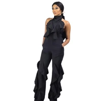 sexy halter jumpsuit womens black straight trousers white backless wide leg rompers slim fit loose playsuit 2022 summer outfit