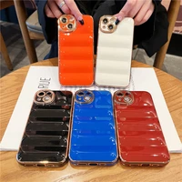 down jacket case for iphone 13 pro max 11 12 8 luxury plated the puffer lens electroplated cover for iphone xr x xs 7 plus se