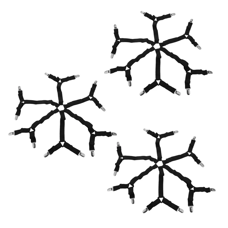 

3X Bed Sheet Clip, 3 Way 6 Sides Adjustable Elastic And Firm,Suitable For All Round And Square Mattresses(Black)