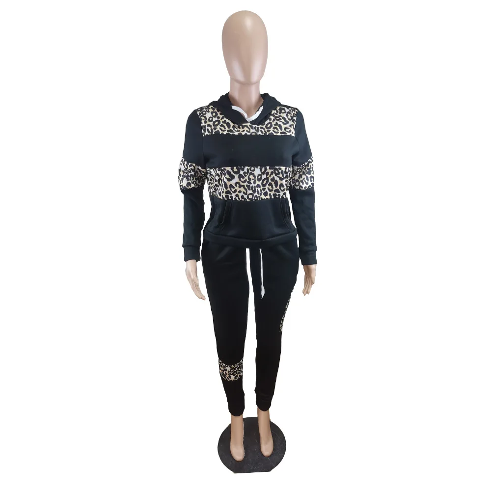 Plus Size Sets Two Piece Set for Women Printing Long Sleeve Hooded Plus Size Women Clothing O-Neck Elastic Waist High Street