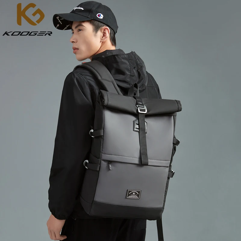 KOOGER Roll Top Man Backpack Large 15.6'' Laptop Backpack USB Port Water-resistant Rucksack Travel Hiking Camping College Bags