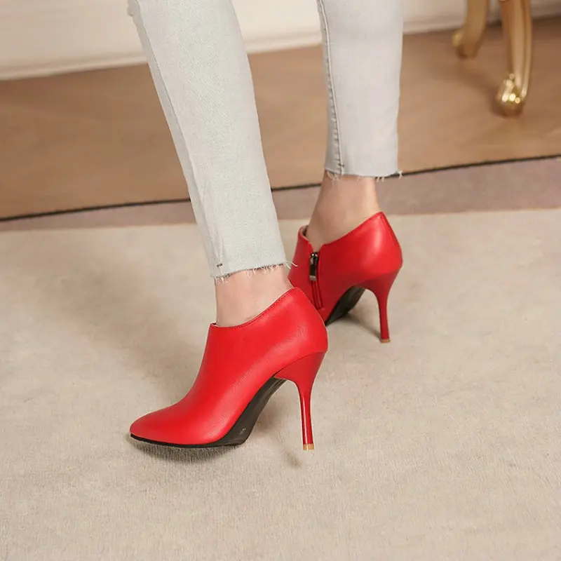 Женские ботильоны на шпильке 10 см QPLYXCO пикантные туфли-лодочки с острым носком