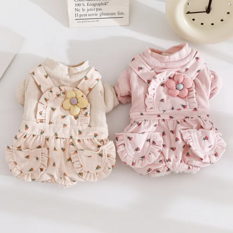 Комбинезон для собак с цветочным рисунком куртка щенков зимняя одежда домашних