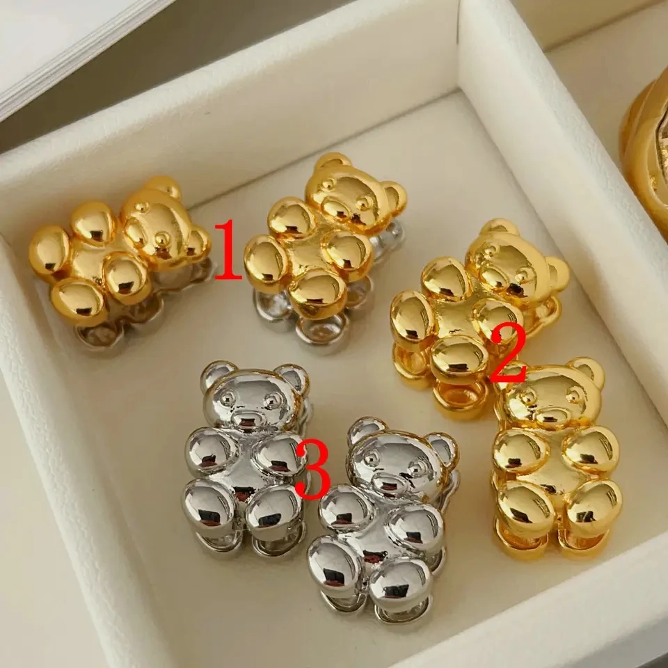 

5Pairs,2023 New Fashion Gold Color Teddy Bear Animal Hoop Earrings For Women Cute Brass 18K Plated Cartoon hoop Earring Jewelry