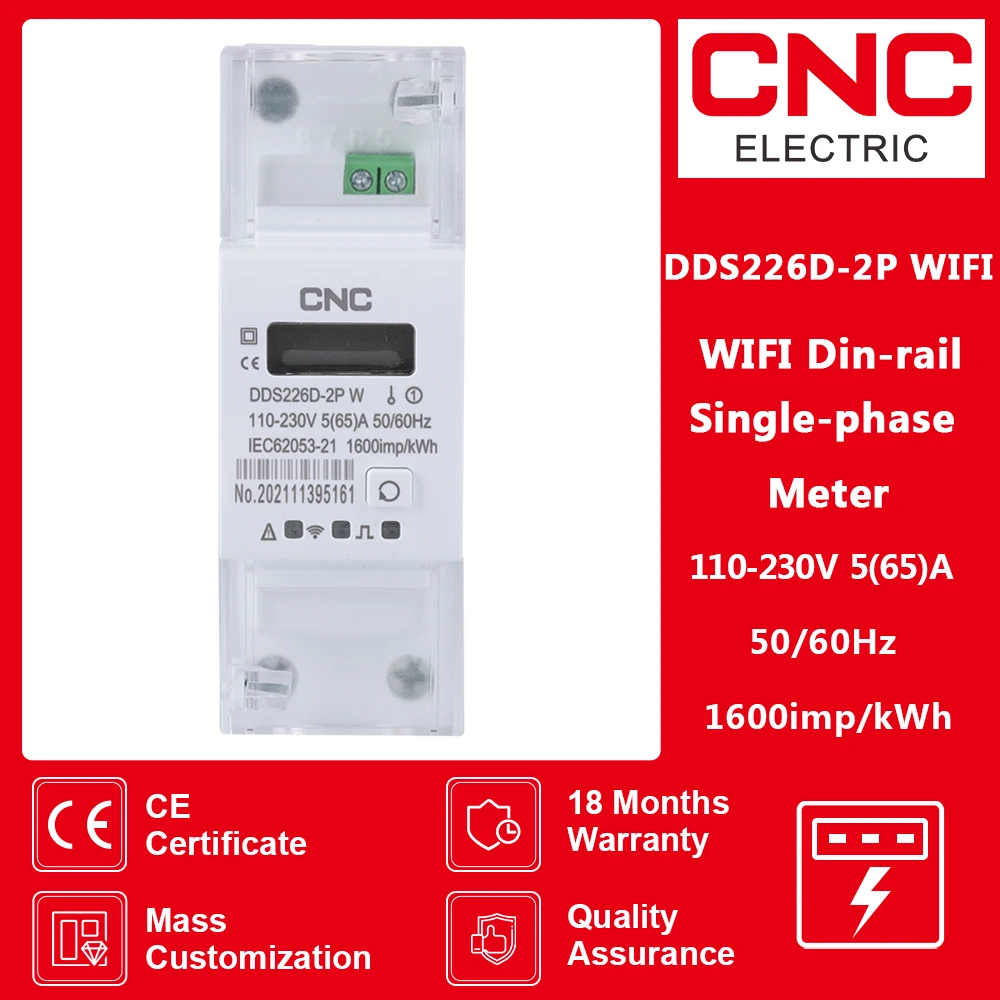 

CNC DDS226D-2P 220V 50/60Hz Tuya Single Phase 65A Din Rail WIFI Smart Energy Meter timer Monitor kWh Meter Wattmeter