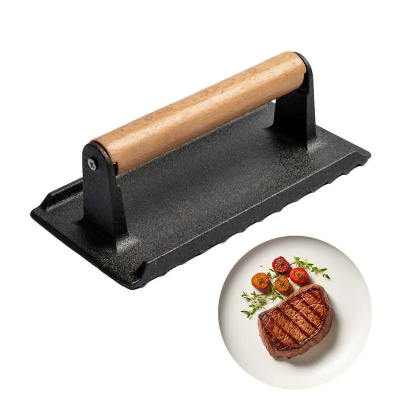 

Grill Press For Griddle Heavy-Duty Rectangle Steak Press With A Wooden Handle BBQ And Cooking Accessories For Travel Picnics