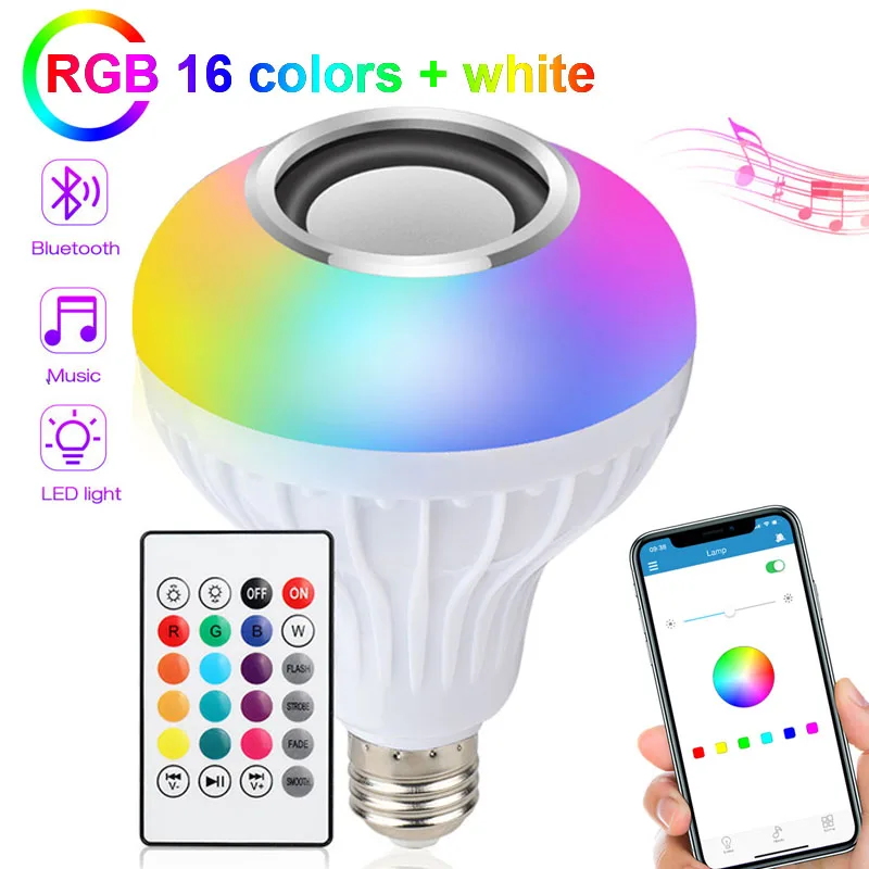 

E27 RGB Smart Bluetooth Music Bulb 5W10W15W Sound Home Lamp LED Remote Control Light Bulb Atmosphere Music Colorful Lights