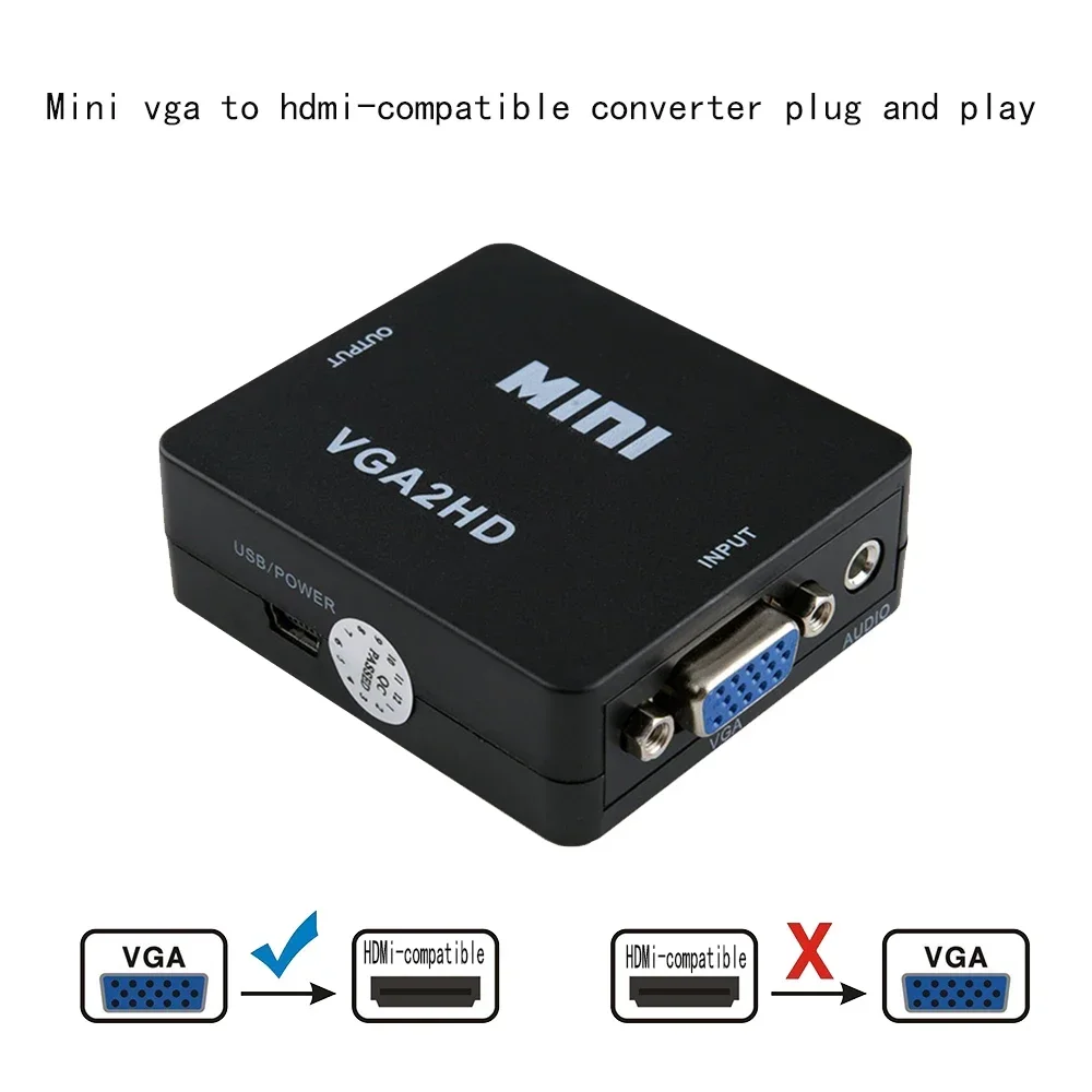Аудиокабель-преобразователь 1080P VGA в HDMI для ноутбуков ПК ТВ-приставок компьютеров