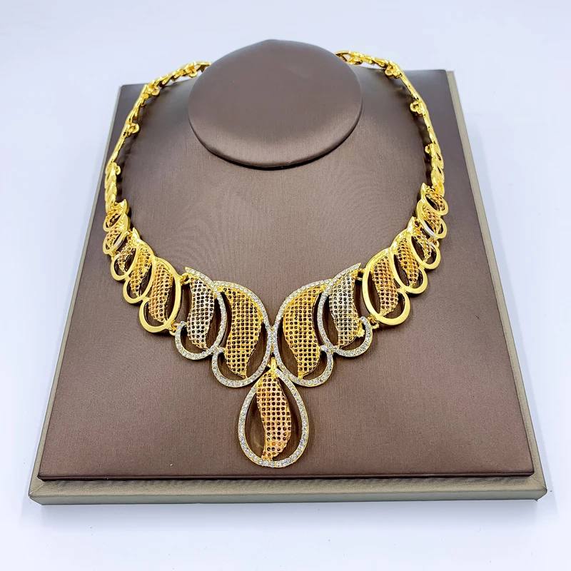 

African Vintage Style Jewelry Sets Crystal Necklace Bracelet for Women Earrings Charming Bridal Wedding Ring
