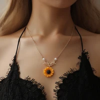 new hot sale womens necklace pearl sun flower pendant temperament fashion necklace sweater accessories