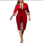 Женское вечернее платье с круглым вырезом, красное платье средней длины с принтом, большие размеры 5XL, осень 2022
