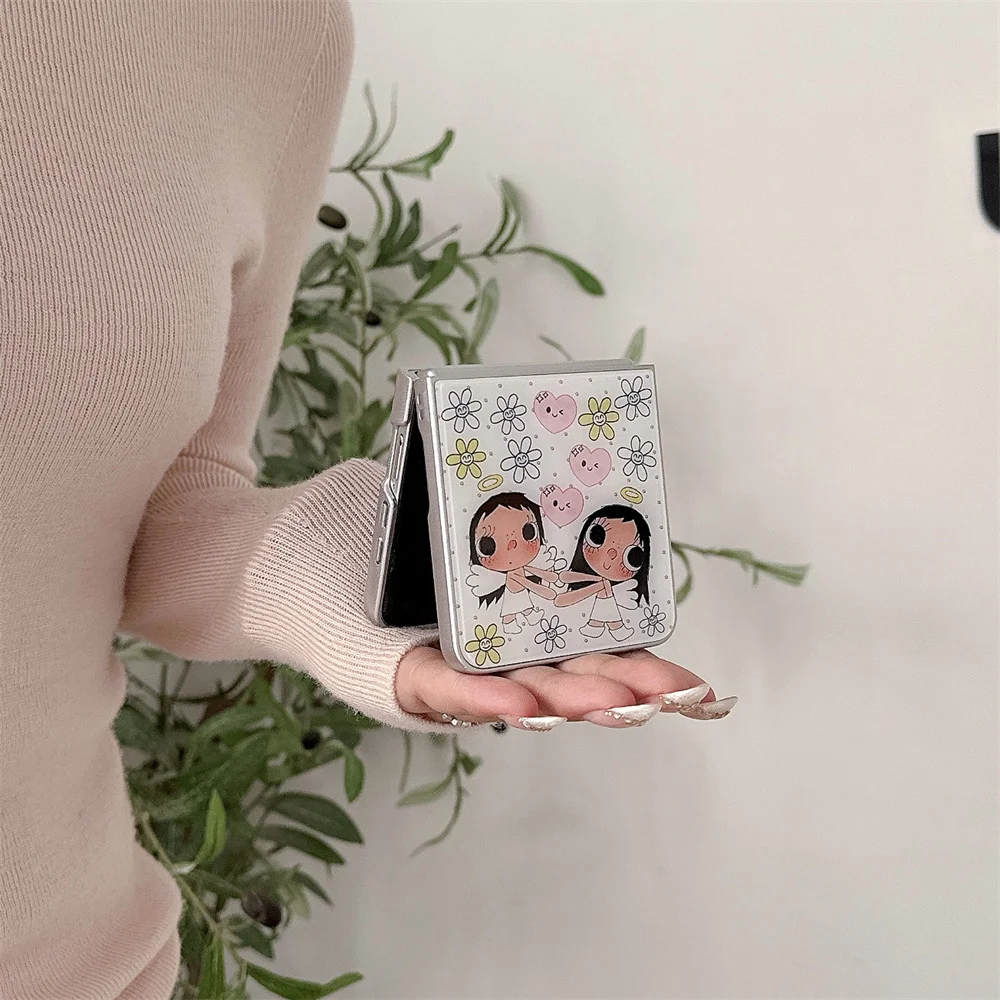 Фото Милый корейский чехол с цветами и мультяшной девочкой для Samsung Galaxy Z Flip7 7 FE Flip 7 6 5 Flip 5 6, противоударный, кавайный №4