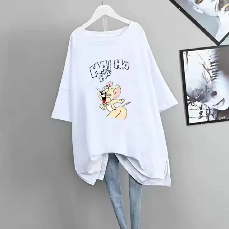 

Over Size Summer Short New Women Summer Mid-Length Long Loose Elastic Comfort T Shirt Lady Tops 2021 With Sleeve Female Clothes