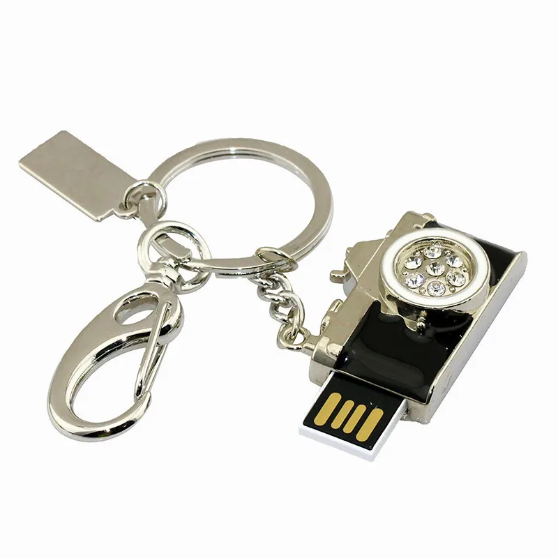Metal Diamond Camera Usb Flash Drive Mini Pendrive Pink Memory Storage 16GB Gift U Disk Fashion Key Chain Pen |