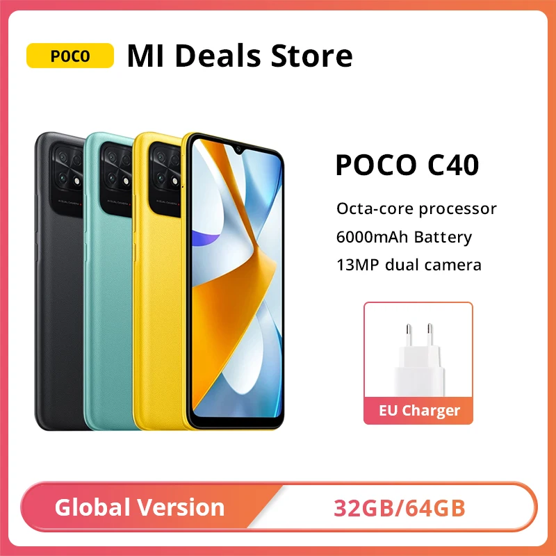 

Смартфон глобальная версия POCO C40, 32 ГБ/64 ГБ, Восьмиядерный процессор, экран 6,71 дюйма, DotDrop, двойная камера 13 МП, быстрая зарядка 18 Вт, Аккумулят...