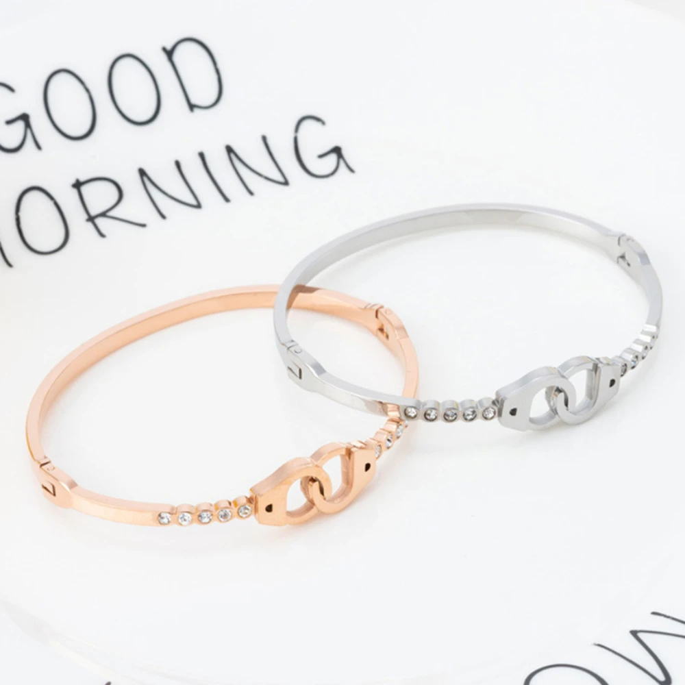 Простые наручники браслеты из нержавеющей стали с кристаллами для женщин и