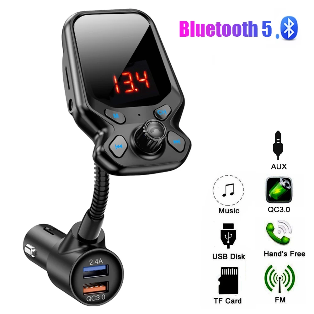 

1.77inch Bluetooth-compatible Car MP3 Audio AUX Player 5.0 FM Transmitter Wireless Handsfree Car Kit QC 3.0 Dual USB Charger