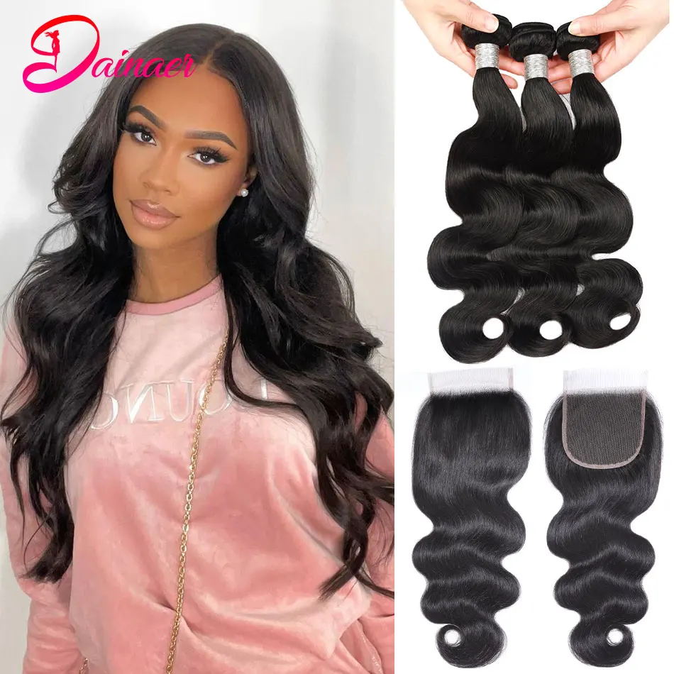 Brazilian Human Hair Body Wave Bundles With Closure 4x4 Body Wave Human Hair Bundles With Closure Remy Hair Extensions For Women