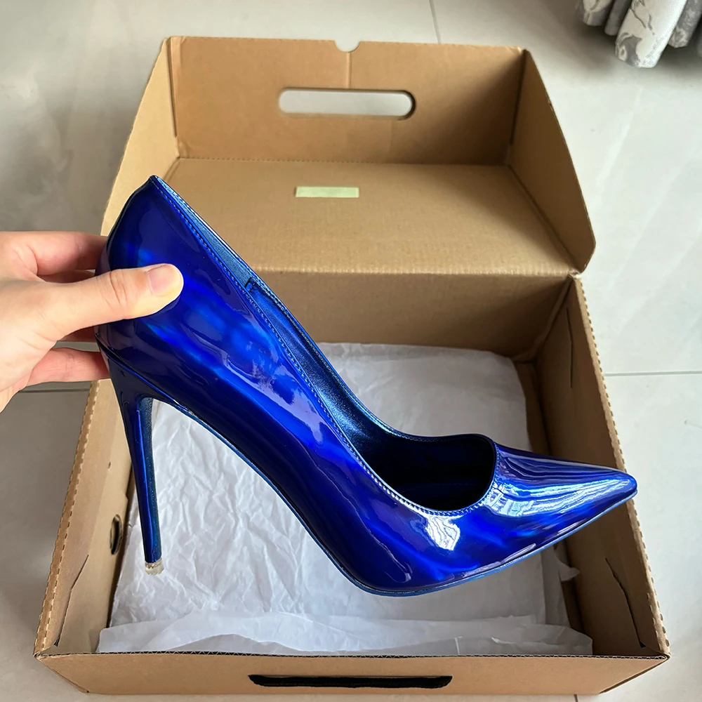 Новые женские дизайнерские туфли-лодочки пикантные 12 см королевские синие туфли