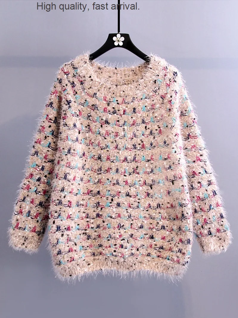 

Сладкий серебристый свитер интернет-знаменитостей Женская осенне-зимняя верхняя одежда Новинка в Корейском стиле свободный и ленивый стил...