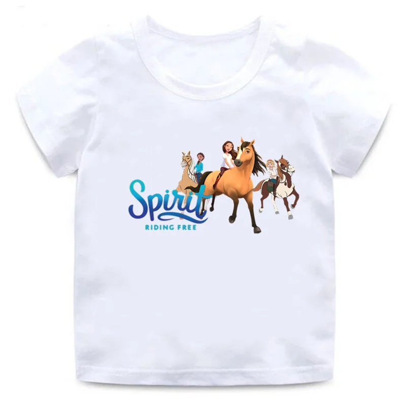 

Lucky Mustang Spirit Horse Cartoon Kids Funny T-Shirts Cute Girls Clothes Baby Boys T Shirt Summer White Children Tops