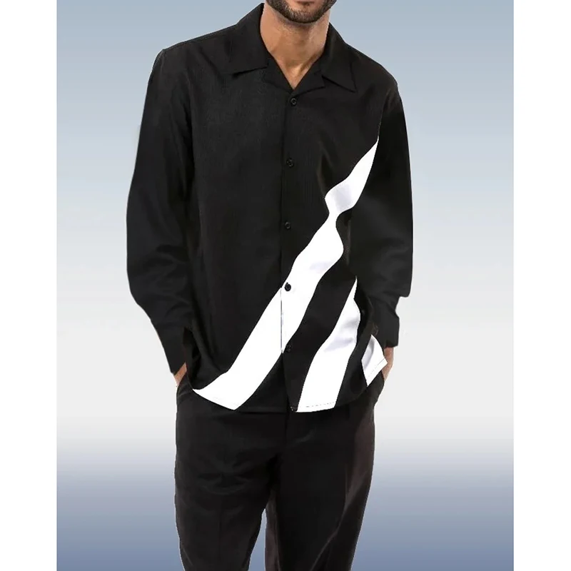 

Badassdude Men's Suitmens Black Printed Long Sleeve Polo Suit