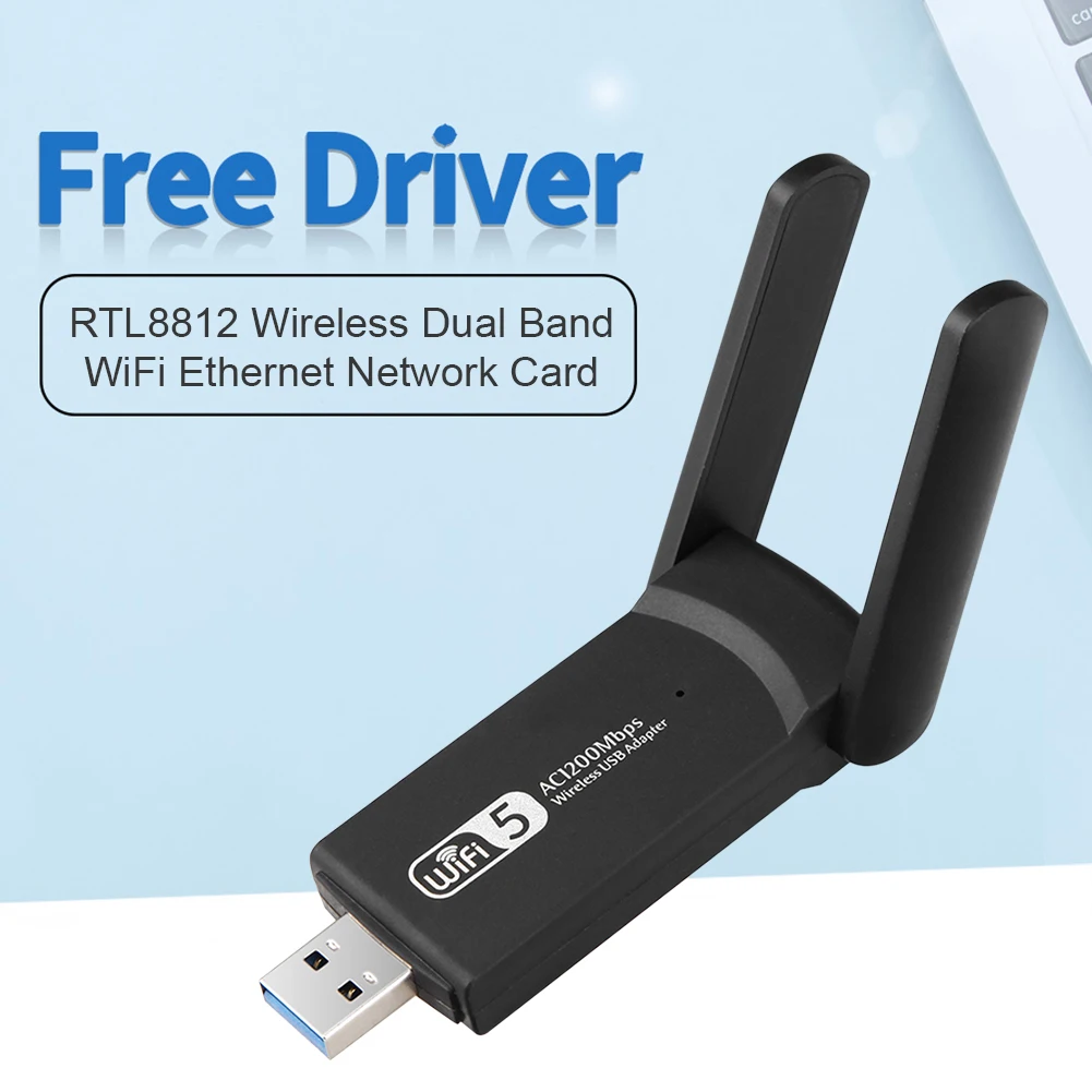 

RTL8812 Wireless Dual Band 2.4G 5.8G WiFi Ethernet Adapter 1200Mbps Network Card with Dual Antenna USB3.0 Receiver for PC