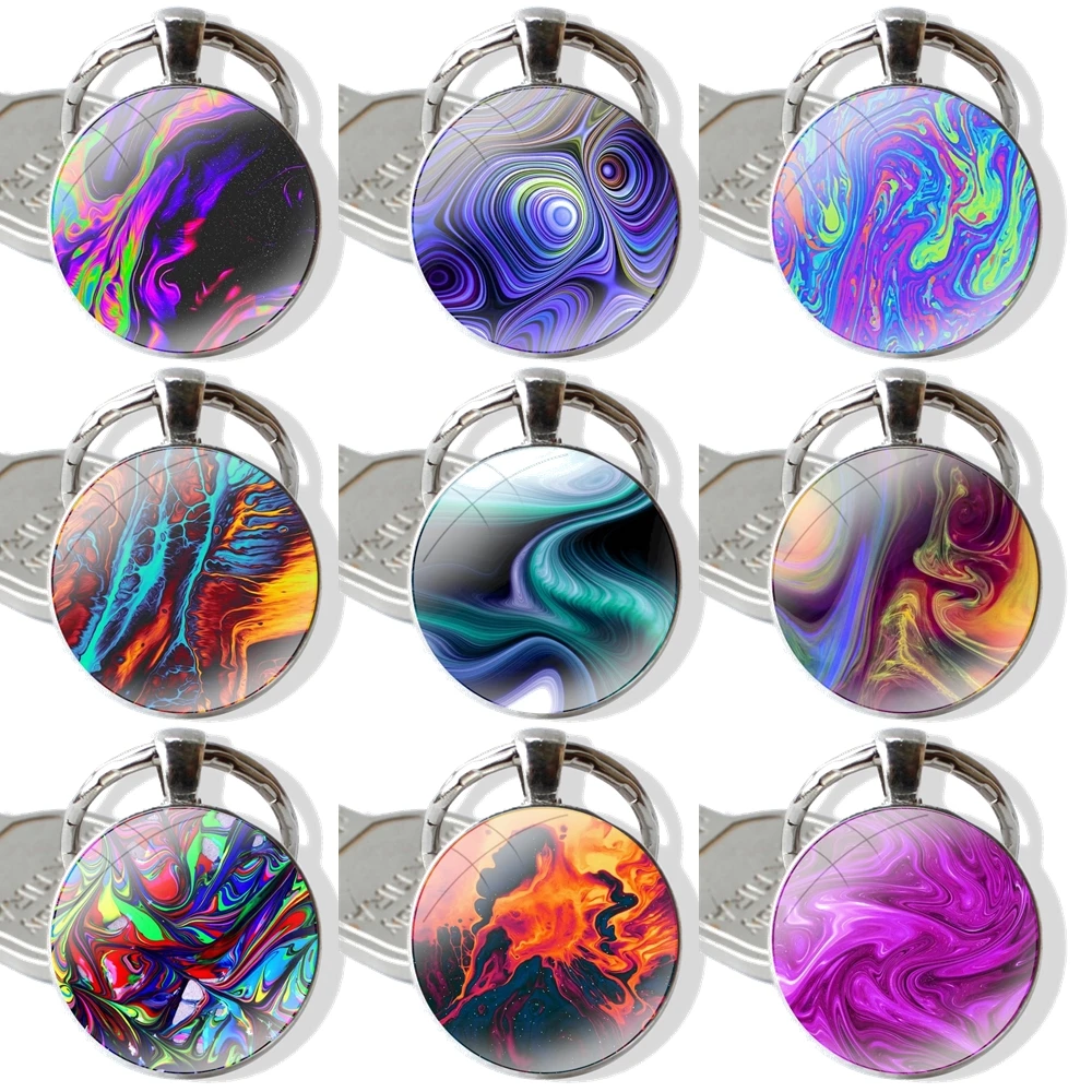 

Подвеска для автомобильных ключей ручной работы, стеклянный кабошон, брелок с радужной волной, модный мультяшный Креативный дизайн