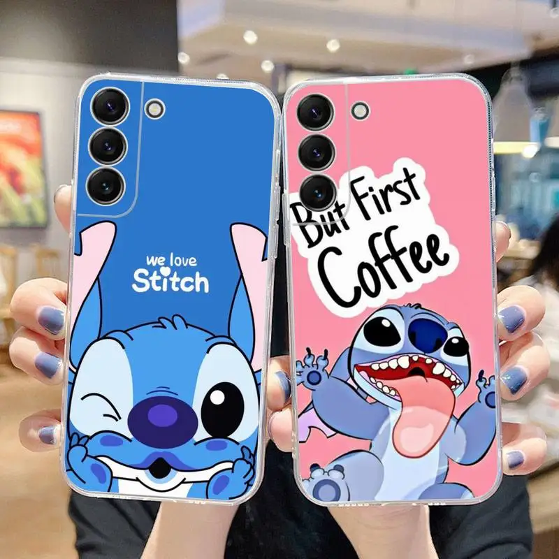 

Cute Lovely Disney Stitch Phone Case For Samsung Galaxy S22 S21 Ultra S20 S30 FE S8 S9 S10 5G Plus Lite Soft Transparent Cover