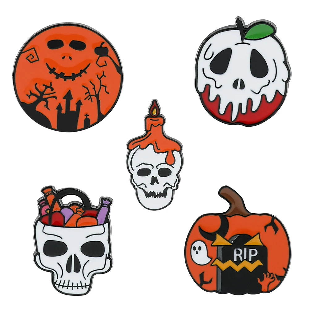 

Creative Halloween Wizard Skull Pumpkin Enamel Pins Skeleton Candle Metal Brooch Horror Dress Up Badge Pins Accessories