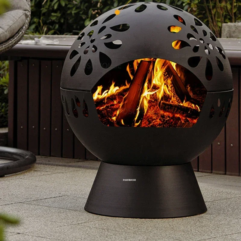 Nordic Iron Fire Pit for Outdoor Heater Campfire Stand Spherical Courtyard Creative Leisure Winter Heating Stoves