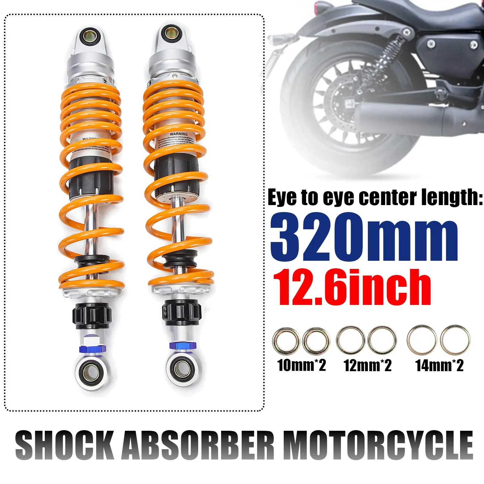 

320mm 12.6inch Spring 7mm Motorcycle Bike Motors Moped Scooter Shock Absorber Rear Suspension Bumper Damping Lowering Kits