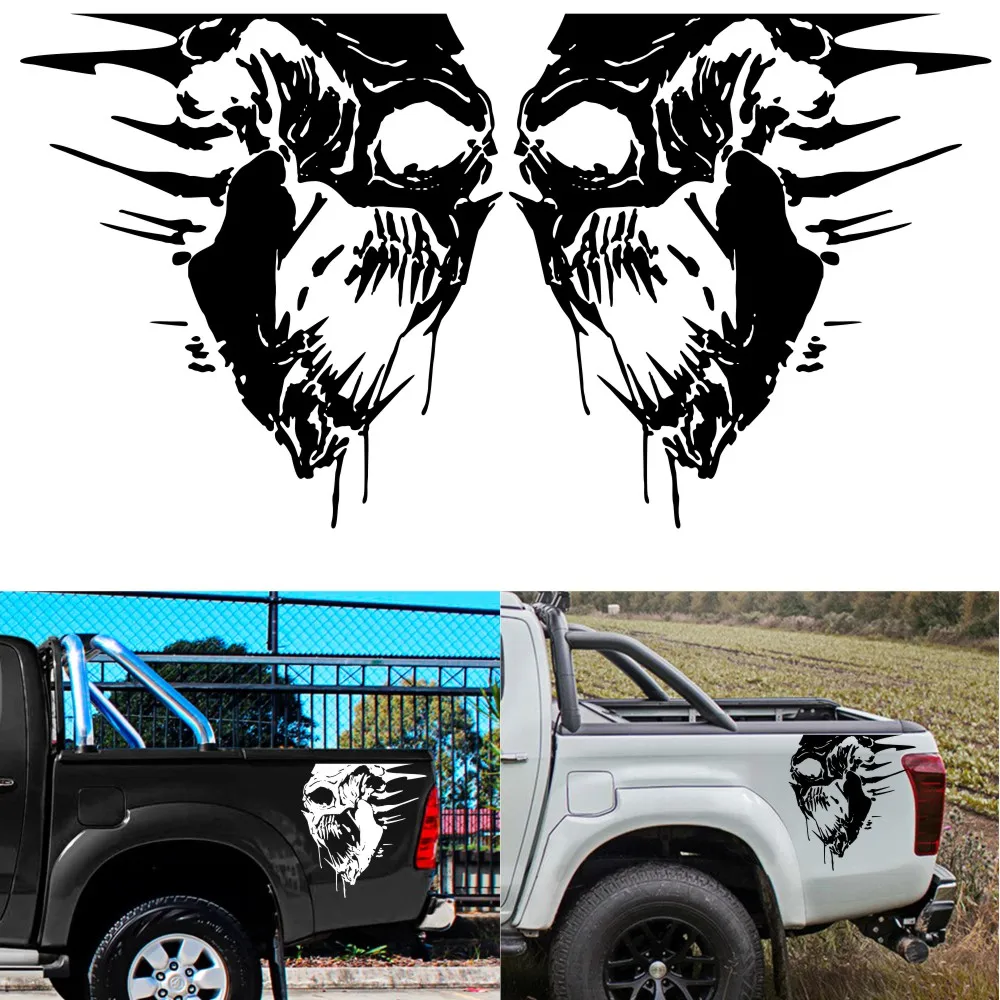 2PCS Car Stickers for Dodge ram Chevrolet ford raptor Toyota hilux car vinyl stickers terrorist skull tailgate truck bed decals