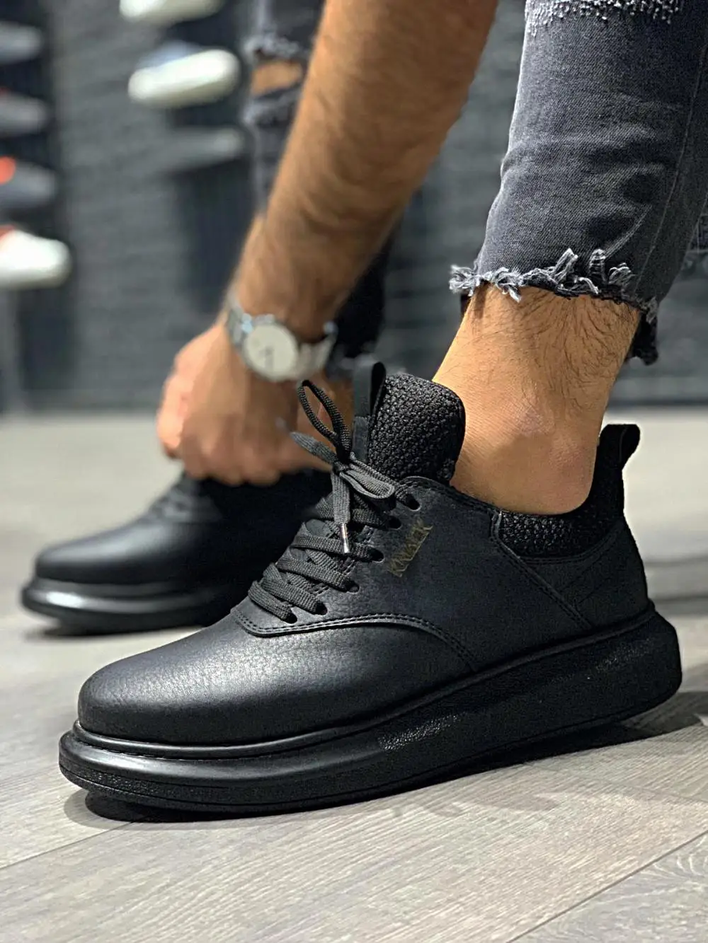 

Knack 055 Male Shoes Lace-Up Casual High Sole Comfortable Mould 2022 Spring Autumn Season Black (Non-Leather)