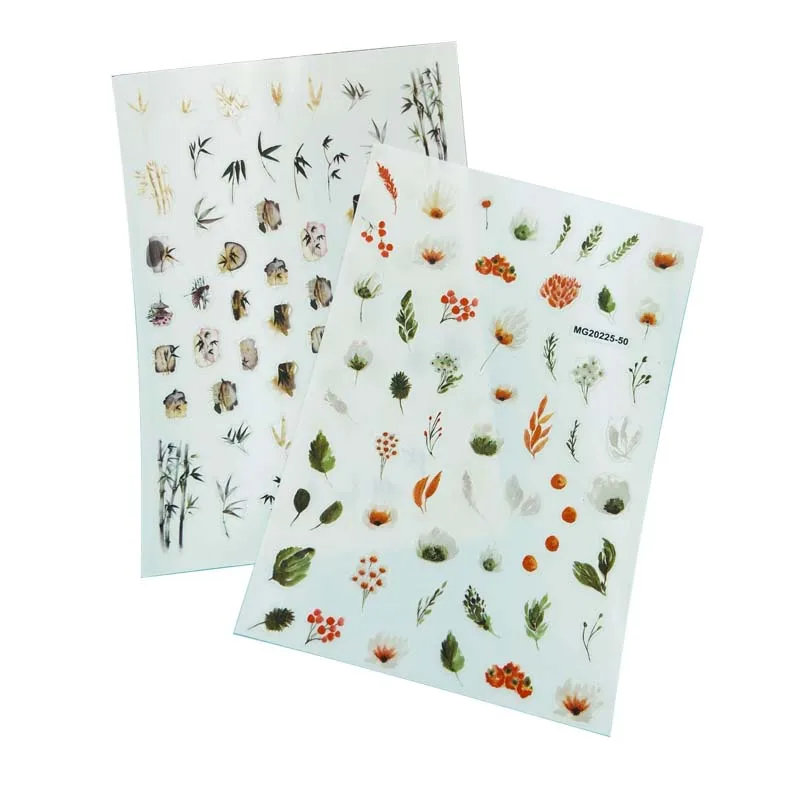 

Стильные тонкие наклейки для ногтей в японском стиле, без следов, новый дизайн, элегантные бамбуковые листья и маленькие красные цветы для м...