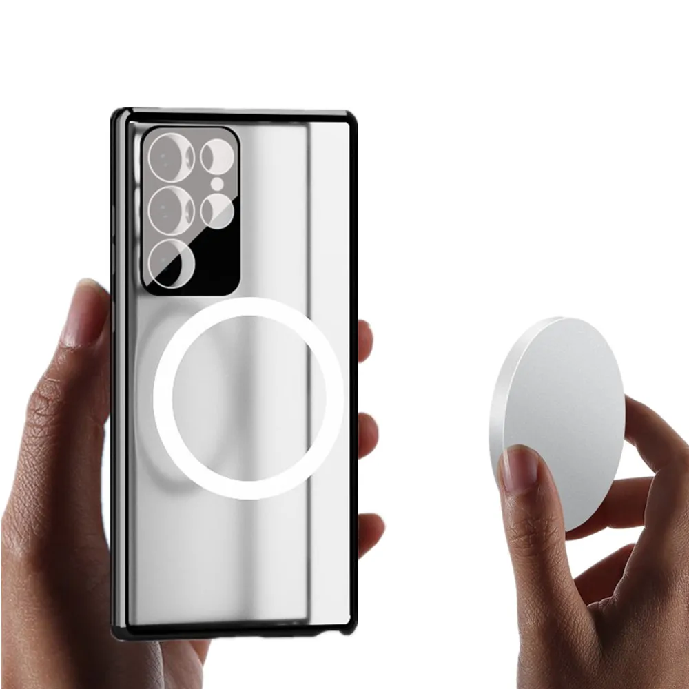 

Магнитный металлический флип-чехол Magsafing с беспроводной зарядкой для Samsung Galaxy S23 S22 Ultra Full 9H стеклянный прозрачный защитный чехол