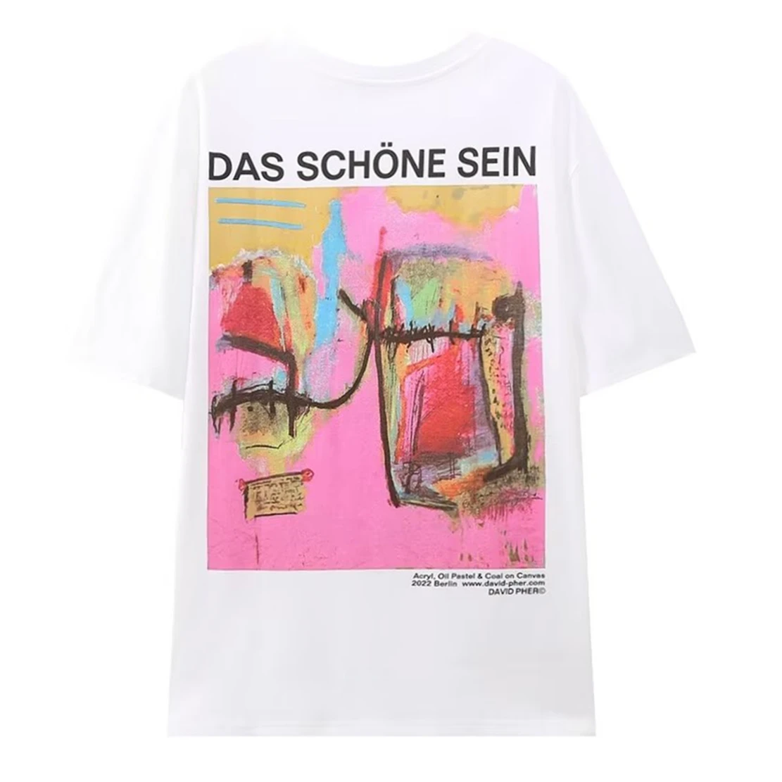 

Elmsk Summer Tshirts WomenFashion High Street Hand-painted Graffiti Fashion Printing Round Neck Cartoon Casual Cotton Top