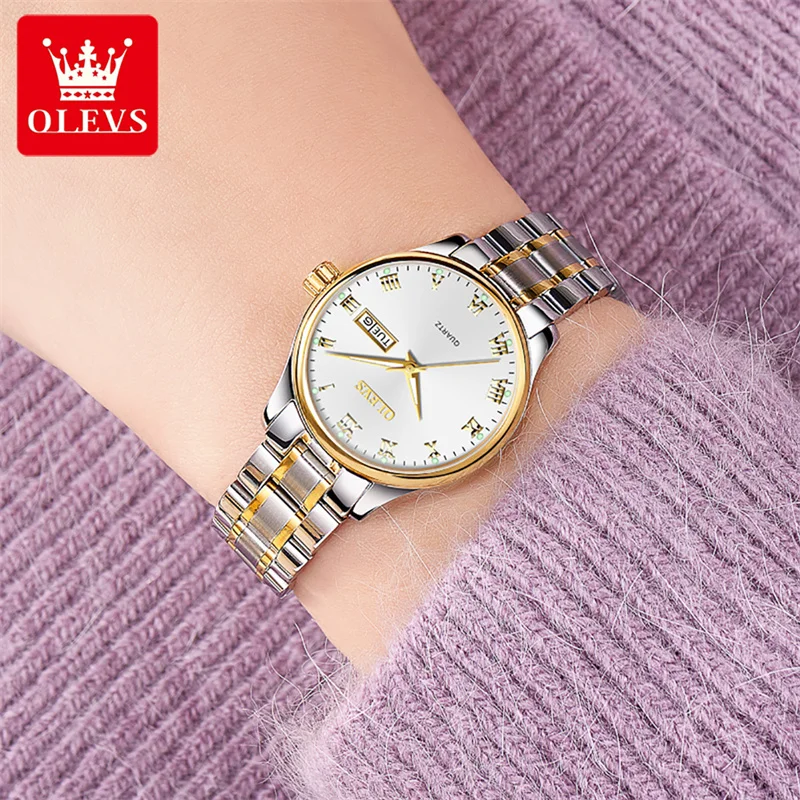 OLEVS Fashion Women Watches Ladies Top Brand Luxury Stainless Steel Calendar Sport Quartz Watch Women Waterproof Bracelet Watch