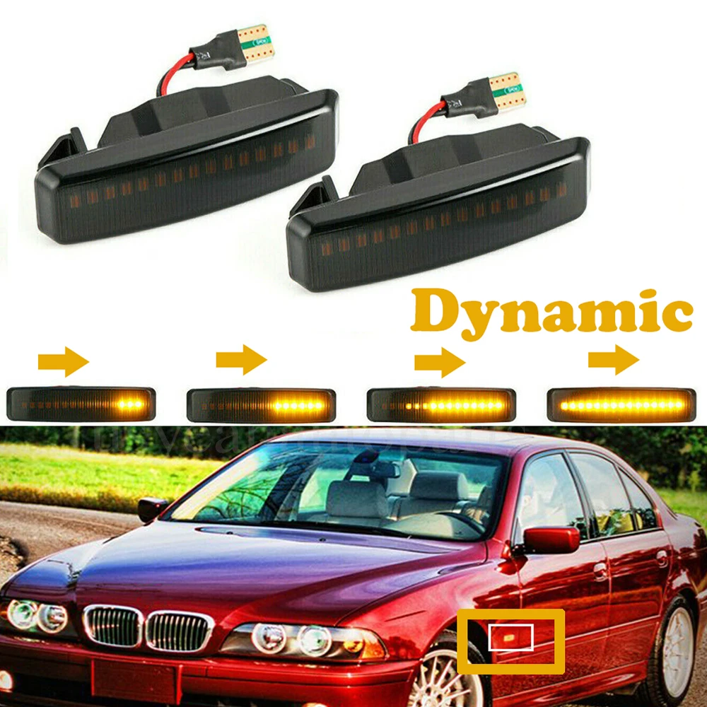 

Pair Fit 96-03 BMW 5 series E39 520 523 525 530 535 540 Dynamic turn indicator lamp Sequential Smoked LED Side Marker Signal
