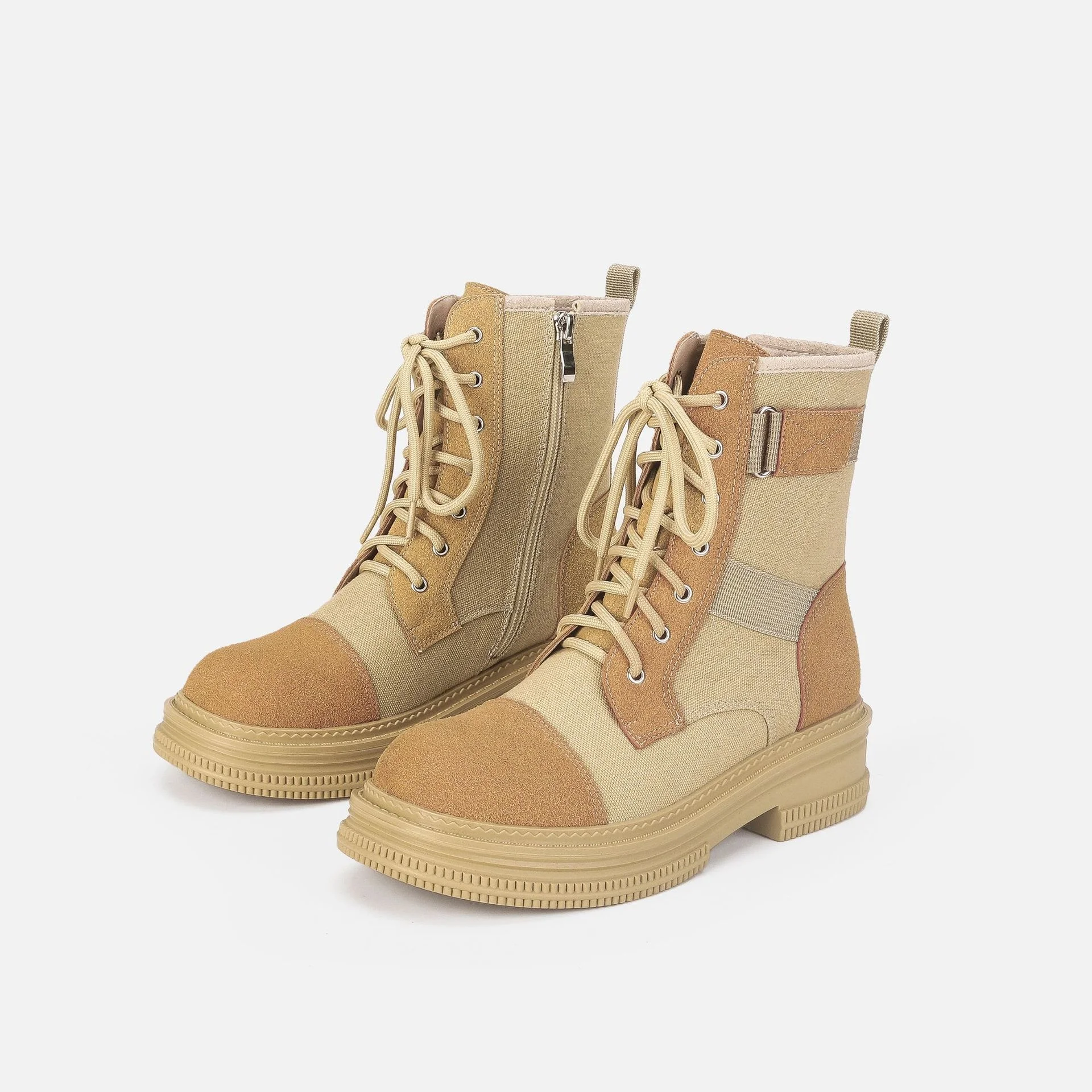 

Women Boots Genuine Leather Autumn Winter British Style Thick Bottom Female Round Toe Ankle Shoes Lace-up Rhubarb Boots