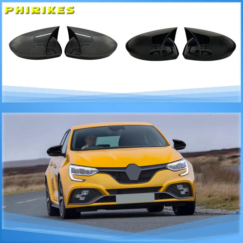 

New Bat Style High Quality Abs Plastic 2 Pieces Mirror Covers Caps RearView Case Gloss Black For Renault Megane 4 2016 - 2019