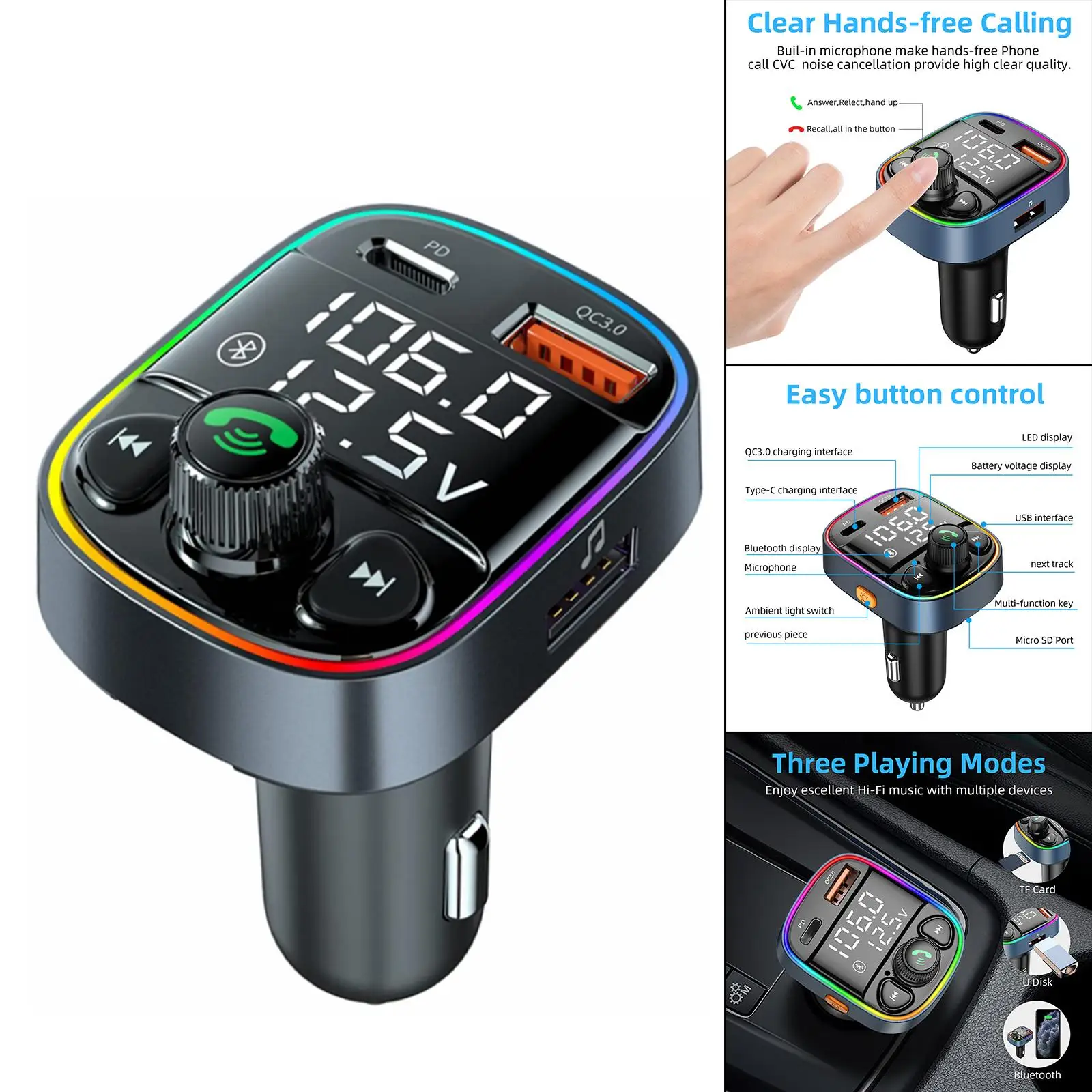 

Car Bluetooth Adapter Voltage Display Music Player.0 for Driver
