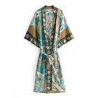 Платье-кимоно женское в богемном стиле, Пляжное с рукавом летучая мышь и V-образным вырезом, с бахромой, с цветочным принтом, в стиле бохо, на лето