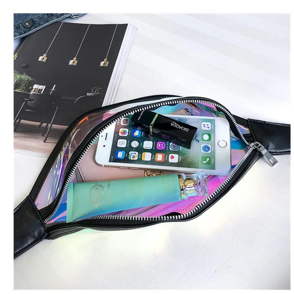 Mini Smell Proof  Hologram Fanny Pack Geometric Waist Bag Girl Ultra Slim Fanny Pack Belt Bag Women With Zipper
