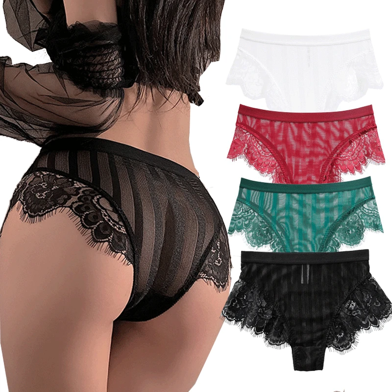 

Sexy Lace Seamless Panties Women Lingerie Comfort High Waist Underwear Intimates Fashion Striped Mesh Briefs Female Cotton