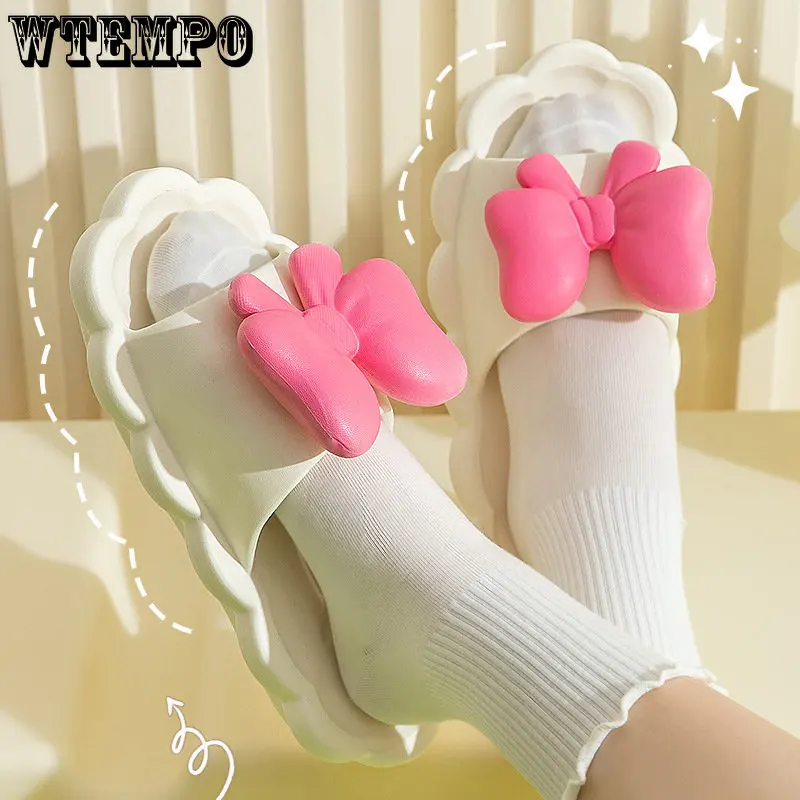 WTEMPO Women Bow Slippers Soft Sole Slide Sandals Ladies Indoor Bathroom Summer Anti-slip Shoes Wholesale Dropshipping
